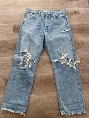 AGOLDE 90s Mid Rise Denim Jeans Loose Fit Size 30 Distressed Ripped A069C-811